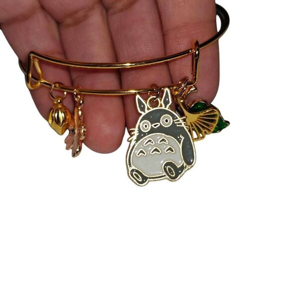 Gold Anime Ghibli Totoro Adjustable Bangle Charm Bracelet - Picture 3 of 3